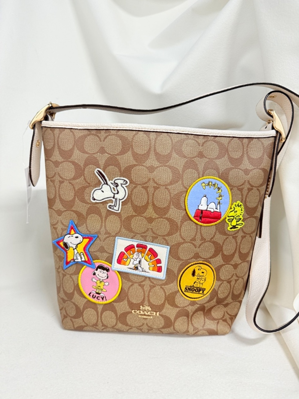 Coach X Peanuts Val Duffle Signature Canvas Leather With Varsity Patches C4112